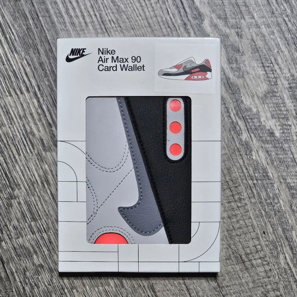 NEW! Nike Air Max 90 Infrared Card Wallet Grey White Leather Icon 5 Slots Swoosh